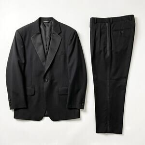 Jos A Bank Notch Collar Tuxedo Suit Black Mens 42R Jacket 36R Pleated Pants